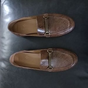 Loafers - leather size 6.5 brown with map detail print